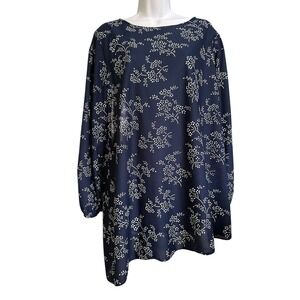 Anthony Richards Navy Floral Print Lightweight L/S Size L Tunic Top Made in USA